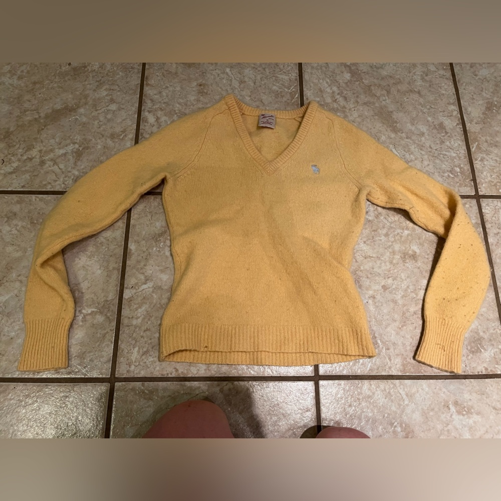 Abercrombie & Fitch Yellow V-Neck Wool Sweater